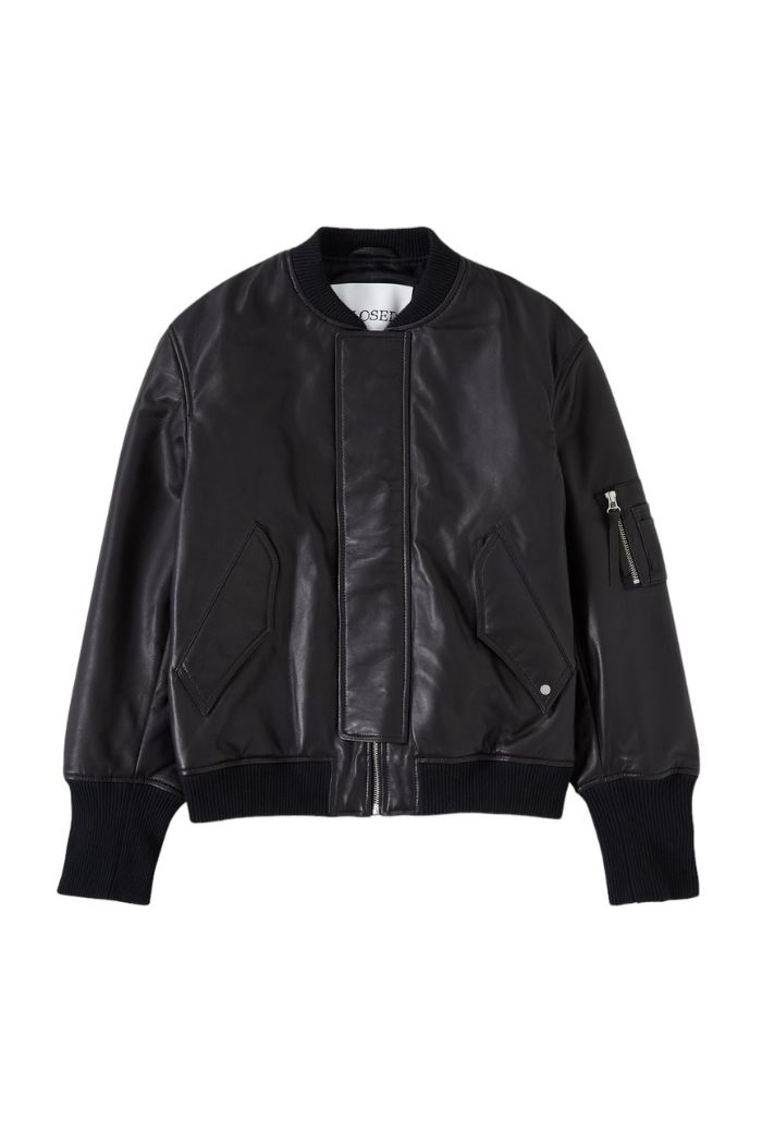 Closed, C97134 Classic Leather bomber jacket, Black